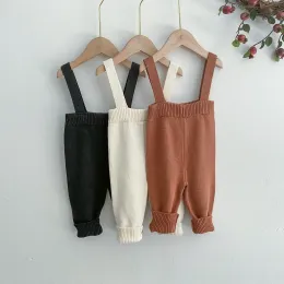 Pants 7515 Baby Knitted Strap Pants 2021 Autumn Baby Boys Pants Suspender Tight Pants Cotton Baby Girl Pants 03T Kids Trousers