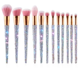 12Pcs Custom Logo Bling Make Up Rhinestone Synthetic Diamond Glitter Sparkle Makeup Brush Set2909142