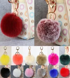 Guld 8cm Rabbit Fur Ball Keychain Y Keychain Fur Pom Pom Llaveros Portachiavi Porte Clef Key Ring Key Chain för Bag8796713