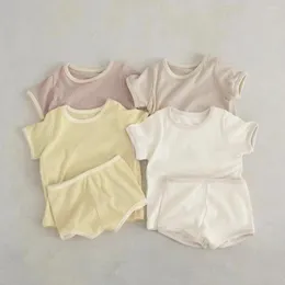 Kläderuppsättningar 2024 Summer Baby Short Sleeve Clothes Set Infant Boy Girl Solid T Shirts Shorts Cotton 2st Dräkt Smittbarn mångsidiga kläder