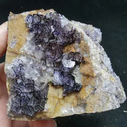 Dekorativa figurer 279 Grar Natural Purple Edged Fluorit Crystal Quartz Mineral Prov Rock Protogem Halo Energy Healing