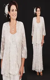 Ann Balon Vintage Dantel Tealenggth Gelin Elbiselerinin Annesi Mütevazı Artı Boyut Üç Parça Anneler Damat Elbise Anne Düğün Gow4251372