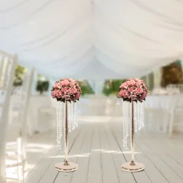 2 adet 27.6inch uzun boylu düğün centerpieces altın vazolar kristal çiçek vazo metal çiçekler parti masaları süslemeleri