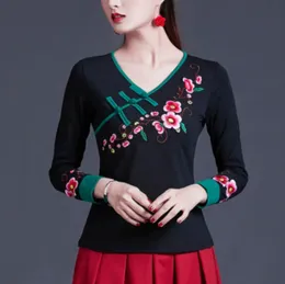 Casual Women Clothing Shirts For Vintage Clothes Tshirt Y2K Top Embroidery Ethnic Style Streetwear Fashion 240412