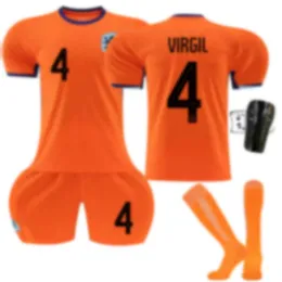 2024オランダナショナルチームホームオレンジフットボールジャージーセット番号4 van dijk 11 Robben 10 Depay