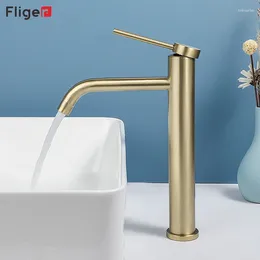 Bathroom Sink Faucets Fliger Brushed Gold Faucet Tall Basin Cold Water Mixer Countertop