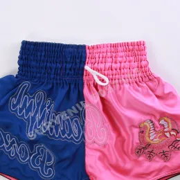 Muay Thai Shorts Men Men Chids Boxing Training Shorts with Bow Fight Kickboxing Pants Embroidery無料戦闘MMA Boxeo Trunks