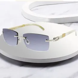 Sunglasses Genuine Natural Fahsion OX Horn Rimless Wen Women Rectangle Unique Texture Gradient Lens Vintage Top Quality UV