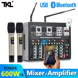 Mixer Tkl Dsp8 7 Channel Mixer Amplifier with Wiress Microphone Dj Sound Mixing Console with Usb 48v Phantom Power for Karaoke Stage