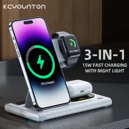 شواحن 15W 3 في محطة شاحن لاسلكية قابلة للطي لـ iPhone 14 13 12 Promax 14 Plus Airpods Pro Iwatch 8 7 Fast Charging Dock Stand