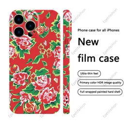 Cano floral nordeste com design de estilo chinês totalmente embrulhado iPhone, adequado para maçã 15pro max 12 13 mini 11 14 Pro Max Plus Material de filme