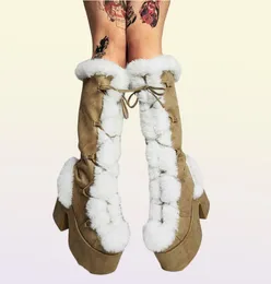 Boots Gigifox черная платформа коренастые на высоких каблуках зимние осенние коленные ботинки Женщины искусственный Zip Gothic Style Punk Shoes Ladies T2209158607157