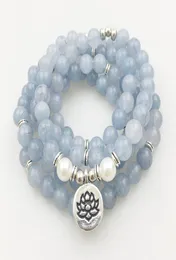 SN1205 DESIGN WOMENS 8 mm Blue Stone 108 Mala pärlor armband eller halsband lotus charm yoga armband6226569