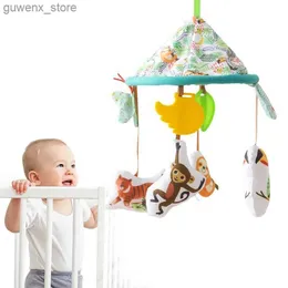 Mobiler# Baby Rattle Toys Wood Mobile Musical Bell Hanging Toy Nyfödd 0-12 månad Animal Monkey Spädbarn Cribb Presenthållare Fästen Y240415Y240417CK2M
