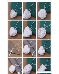 24pcs Mix 12 Styles 925 Silver Plated Heart and Pendant Necklace Fashion Jewelry Valentines Gift Locket NE51 VSYXB6816012