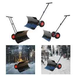 Pusher de pá de neve com rodas Ferramenta de remoção de rolagem ajustável portátil para pusher externo para estacionamento para pavimento de pavimento de parque de limpeza do carro