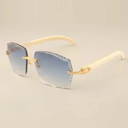 Nowe bezpłatne fabryka fabryki Bezpośrednie luksusowe okulary przeciwsłoneczne B3524014 Naturalne białe okulary przeciwsłoneczne grawerowane soczewkami