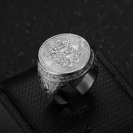 Hip Hop Casting Bitcoin Ring Titanium Steel com jóias de zircão cor de prata