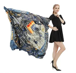 Ny 100 Silk Scarf Women Spanien stora sjalar Hästtryck Stoles Square Bandana Kerchief Scarf Female Foulards 130cm4945497