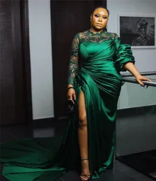 Sexy Dark Green Mermaid Prom Dreses African High Side Split Evening Gowns Vintage Long Sleeves Formal Africa Party Dresses vestido5828290