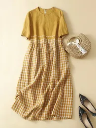 Letnie luźne kobiety sukienki z krótkim rękawem patchwork bawełniany vintage codzienna sukienka retro swobodna sundress 240412