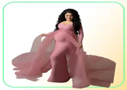 ピンクのマタニティドレスポグラル小道具妊娠中の女性のための肩のない妊娠長いドレス