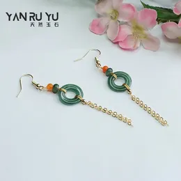 Dekorative Figuren natürlicher ethnischer chinesischer Stil Jadeitohrringe für Frauen Jade Ping Buckle Mom Geschenk Schmuck Glücksbehörde Lucky Accessoire