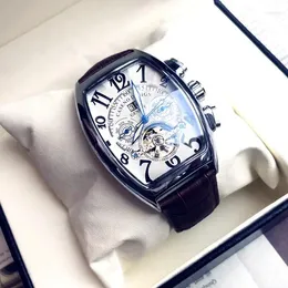 Kol saatleri Lüks Fasion Erkekler İzle Tourbillion Otomatik 30m Su Geçirmez Saatler Erkekler Frank-Mule Mekanik Kuvars Kol saati