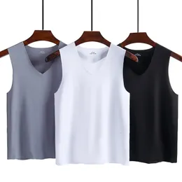 Summer Mens Seamless Ice Silk Vest Selfcultivation Sports Fitness Hurdle Bottoming Sleeveless Breathable 240412