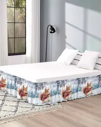 Winter Snow Pine Cone Squirrel Bed Skirt Elastic Ruffle Bed Skirt Soft Comfortable Wrap Around Bed Cover Bed Protector