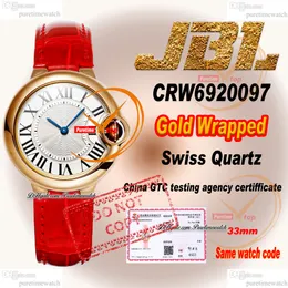 CRW6920097 스위스 쿼츠 여성 시계 JBLF 33mm 래핑 18K 로즈 골드 케이스 실버 블랙 로마 다이얼 레드 크로스 스트랩 슈퍼 에디션 레이디스 시계 레이디 퓨레 타임 PTCAR