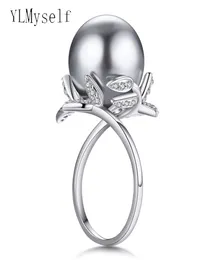 Фантастическое листовое кольцо с большим серым жемчужным