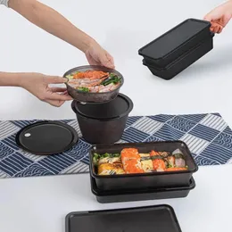 Teller Black Sushi Packing Box High-End-Container-Einweg-Picknick Japanische kommerzielle rechteckige Mittagessen Big Bowl Big Bowl