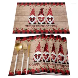 Table Mats 4PCS Valentine's Day Placemats 30 45cm Linen Loving Heart Gnome For Wedding Bride Shower Party Dining Pads