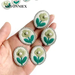 5pcs verde rosa Cute Pearl Flower Patches para Hairclips Bags Diy Applique Borderyer Giration Costura em patch para DIY