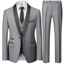 Männer Mariage Farbblockkragen Anzüge Jacke Hose Weste Male Business Casual Wedding Blazer Mantel Weste 3 Stück Set 240412