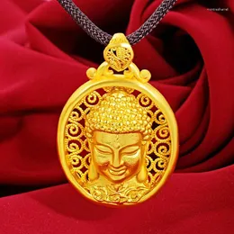 Pendants 18K Yellow Gold Buddha Head Hollow Pendant Necklace For Women Men Necklaces Chain Jewelry Wedding Engagement Fine