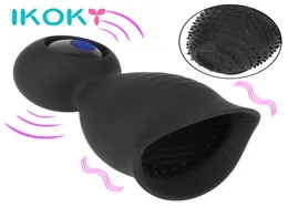 Ikoky cockring glans vibrator 9 lägen penis massager manlig onani sexiga leksaker för män försenad utlösning kuktränare ring4163077