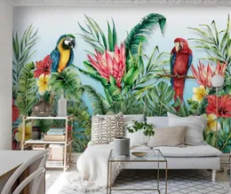 Tapeten Papageien Blume Tropische Tapete Wand Wandmalerei für Wohnzimmerpapier Rollen Kontakt Regenwald Blumen