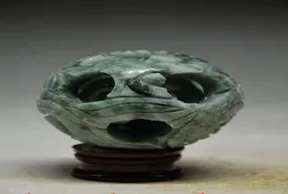 SPLENDIFEROUS JADE HANDCARVED 3 LAYERS PUZZLE BALL WITH BASE gtgtgt 1120530