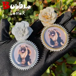 Lettera di bolle Collana PO Custom PO per donne Picture personalizzate Pendant Rose Flower Cail Iced Charm Hip Hop Jewelry 240329