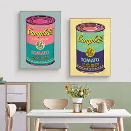 Andy Warhol Series Campbell Tomato Soup Canned Canvas Painting Poster Wall Art Aesthetic Cafe Bar Restaurant Dining Room Decor