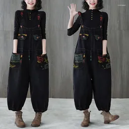 Womens Jeans Spring Autumn Harajuku Denim Jumpsuit Black Overalls Streetwear Vintage Print Female Loose Hip Hop Rompers Monos Mujer