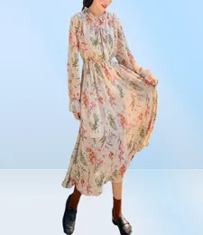 Heydress Vintage Floral Print Women Chiffon Kleid Full Sleeve Schnürung Frauen Kleid Schlanke Taille Midi Vestidos Spring 2104266891338
