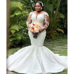 Afrikanische sexy Brautkleider Brautkleider luxuriöser Spitzen Applikationen Kristallperlen Illusion Juwel Neck Meerjungfrau Long s