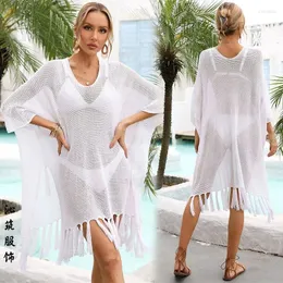 Pareo täcker strand kvinnlig kvinnlig klänning sommar 2024 utflykt baddräkt ihålig ut spets mesh bikini fasta polyesterkläder