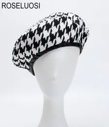 Roseluosi Autumn Winter Fashion Houndstooth Bolets Hats For Women Black Bonia Caps Gorras S181017085239207