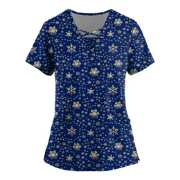 Womens Plus Size Nursing Scrubs T-Shirt Uniforms S-5xl, Santa