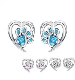 Orecchini per borchie blu Crystal Pet Pagw per ragazza a forma di cuore cz cimprima per le orecchie di footprint Women Design Bijoux SCE65432155089411198