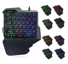 Profesjonaliści przewodowe klawiaturę gier Kolorowe podświetlenie LED RGB 35 klawisze Onehanded Membrane Keyboard Teclado Mecanico Gamer Keypad4413846